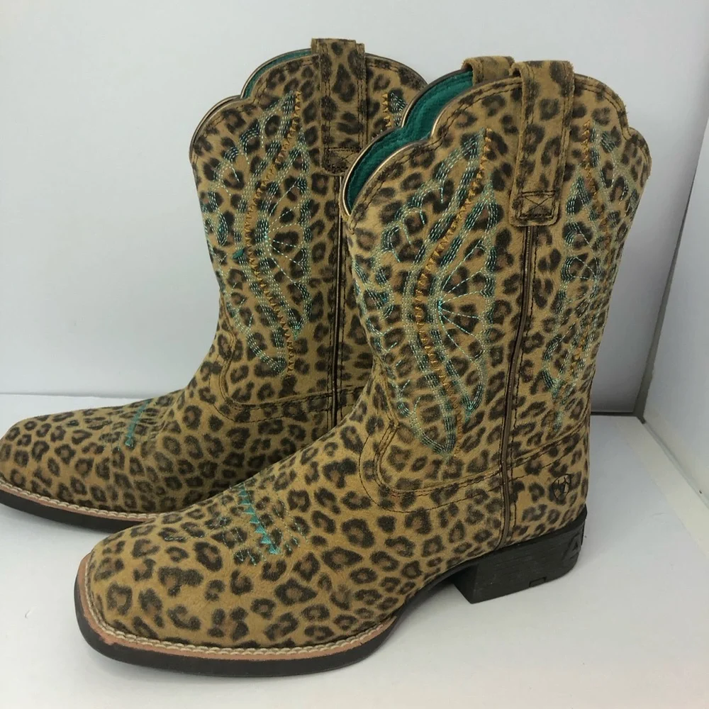 Ariat Kids Prime Time Western Boots Faded Leopard Size 4.5 EUC